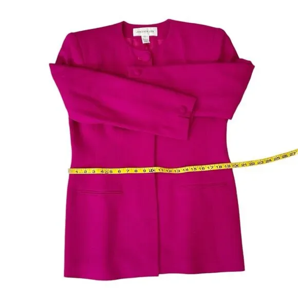 Jones New York Vintage 90s Magenta Pink Wool Collarless Blazer Size 10 - Picture 8 of 11